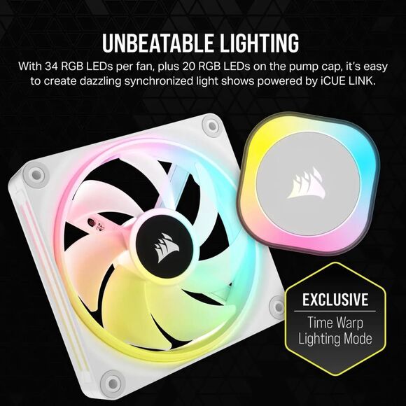 CORSAIR iCUE LINK H100i RGB White 240mm Liquid CPU Cooler w/ QX120 Fans - Picture 6 of 8